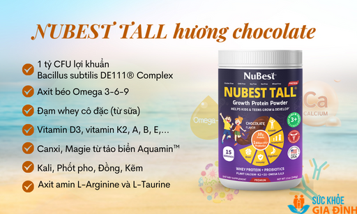 Các thành phần có trong sữa bột tăng chiều cao NuBest Tall hương Chocolate.